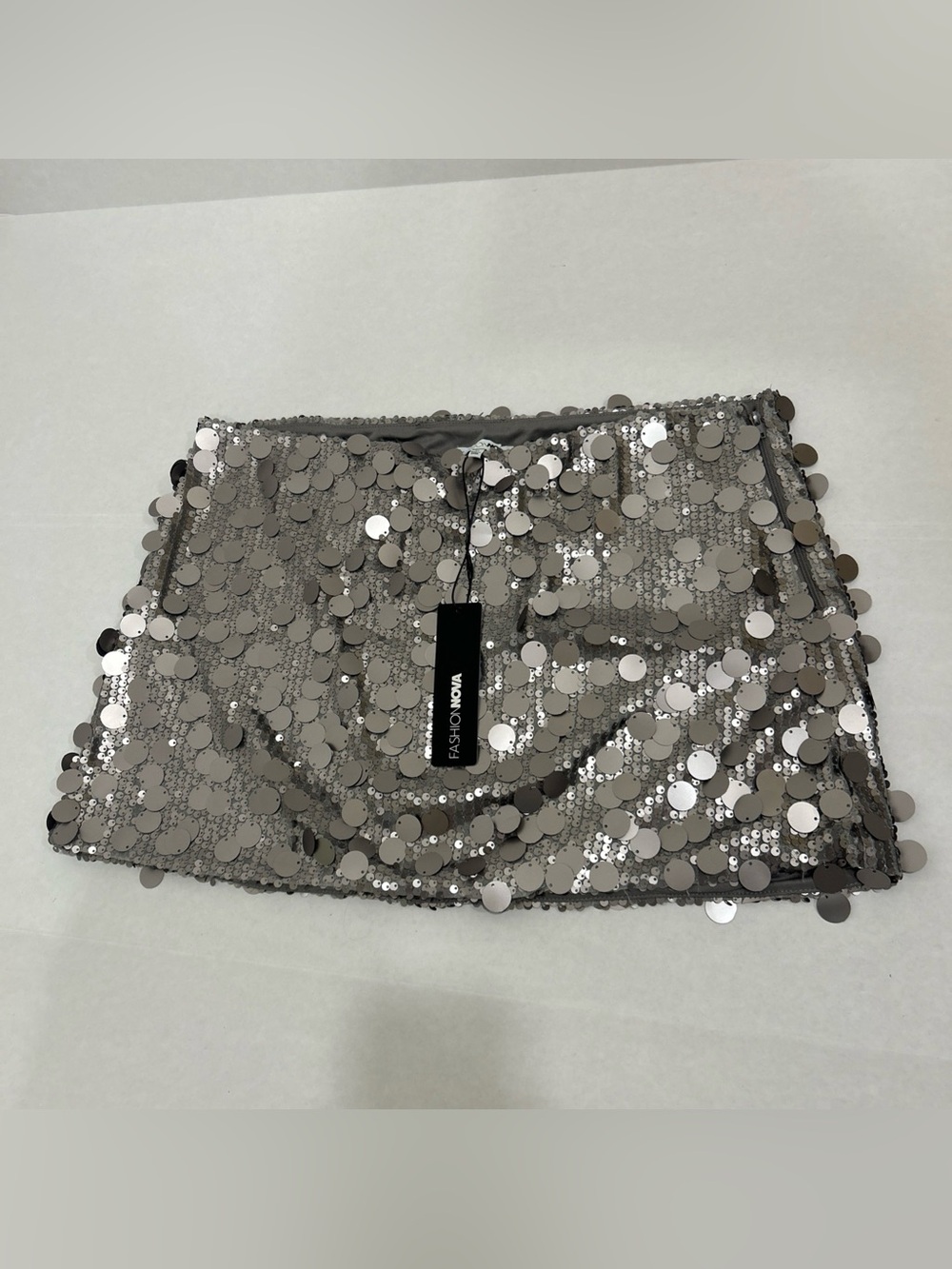 Fashion Nova Sequin Mini Skirt Gray NWT Size XL